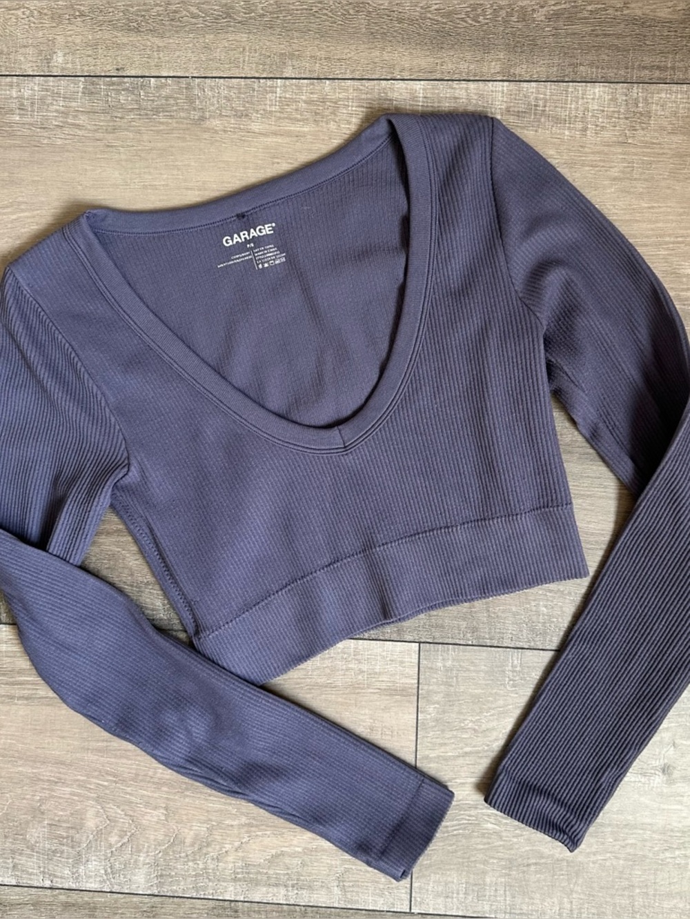 Garage Ribbed Plunge V Neck Crop Top Soft Purple Fitted Minimalist Basic